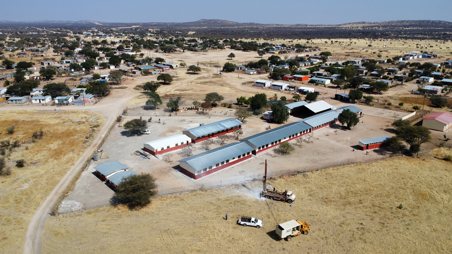 The Primary School Kalkfeld 2022 from above, with assembly hall and new classrooms